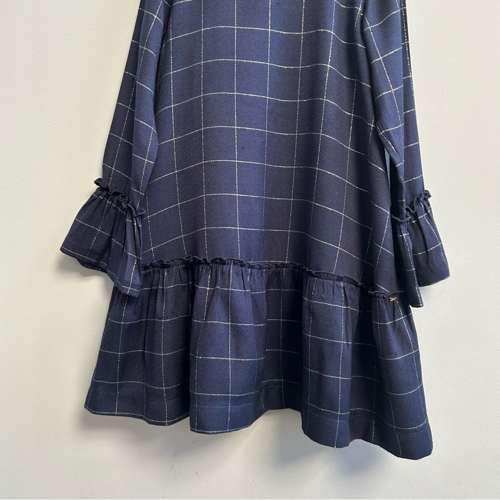 Mayoral Girls Navy Blue And Gold Check Dress, Size 8 - Picture 3 of 12